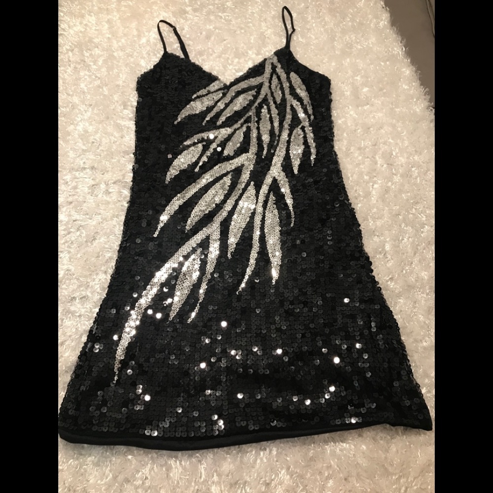 Black/Silver spaghetti strap sequin dress-M